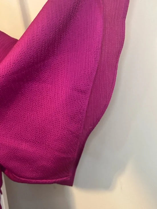 Sezane Pleated V-Neck Midi Dress in Magenta - Picture 9 of 16